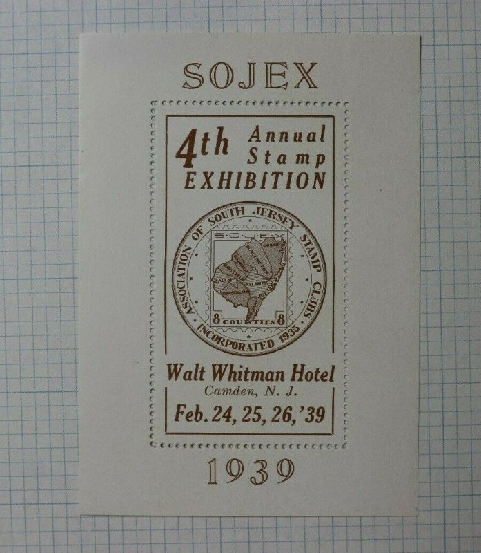 1939 SOJEX Assoc of S Jersey Stamp Club Walt Whitman Hotel Camden Souvenir Ad