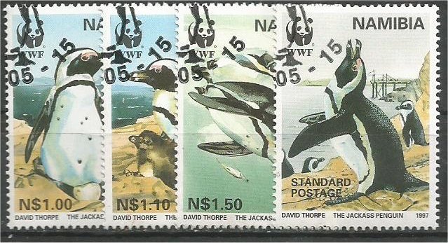 NAMIBIA, 1997, CTO Complete set, Jackass Penguins. Scott 821-824