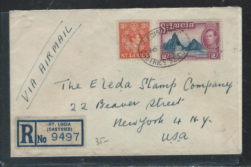 ST LUCIA (P2906B) 1949 KGVI 2/-+3D REG A/M TO USA