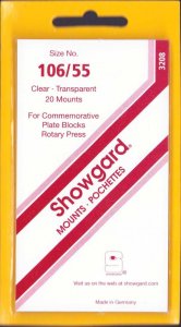 SHOWGARD STAMP MOUNTS 106/55 Clear Plate Blocks Standard Size Rotary  20 Mounts 