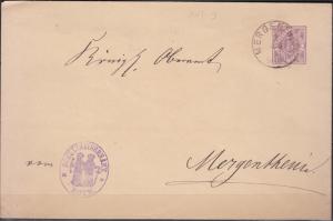 Wurtemberg - 2.8.1888 5pf pre-stamped domestic cover (1459)