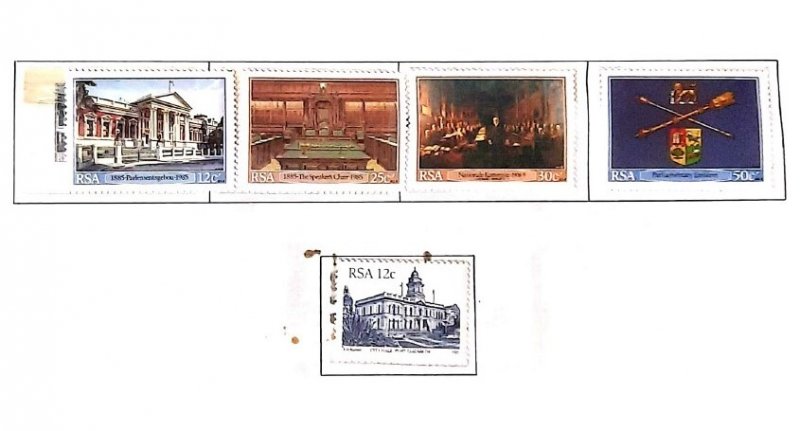 P)1985 SOUTH AFRICA, CENTENARY CAPE TOWN PARLIAMENT, BUILDINGS, SET 5 STAMPS, XF