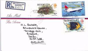 BERMUDA Hamilton REGISTERED Commercial Airmail Cover FISH AEROPLANE 1981 BR213