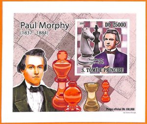 A6649 - SAO TOME & PRINCIPE, Error 2009, IMPERF SOUVENIR SHEET: Chess, P. Morphy