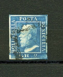 Italy-Sicily #13 g (IT191) Ferdinand II the 2g blue issue, Used, FFVF, CV$120.00