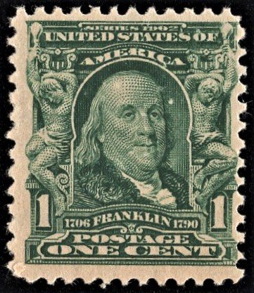 US 300 MNH VF 1 Cent Franklin Single Blue Green CV $30