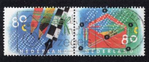 Netherlands 1993 80c Letter Writing Day Pair, Scott 845c used, value = $1.00
