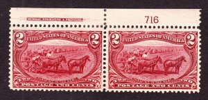 US 286 2c Trans-Mississippi Mint Plate #716 Top Pair VF OG H SCV $60