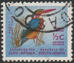 South Africa 1961 Sc#254, SG#198 1/2c Kingfisher, Birds USED-Fine-NH.