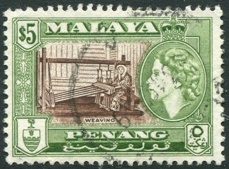 PENANG-1957 $5 Brown & Bronze-Green Sg 54 FINE USED V42825