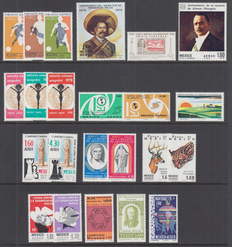 Mexico Sc C427//C588 MNH. 1974 & 1978 Air Post, 23 complete sets, VF