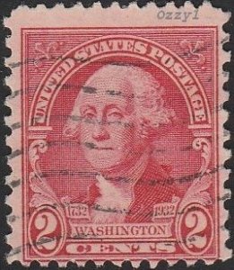 US #707 1932 2c Carmine Rose George Washington USED-VG-NH.