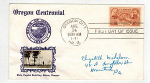 1948 CROSBY PHOTO CACHET 964 OREGON CENTENNIAL LARGE HAND CANCEL