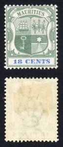 Mauritius SG132 18c Green and Ultramarine Wmk CA Top Value M/M Cat 28 pounds