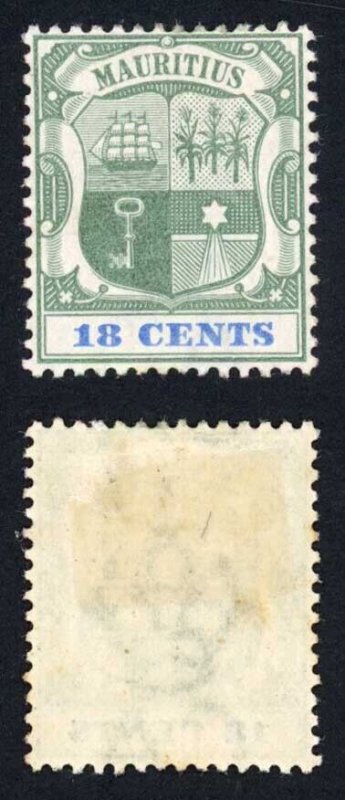 Mauritius SG132 18c Green and Ultramarine Wmk CA Top Value M/M Cat 28 pounds