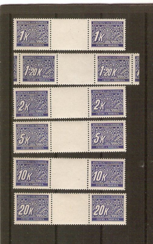 Czechoslowakia (Bohemia & Moravia), J1-14 cpl. set of gutter pairs