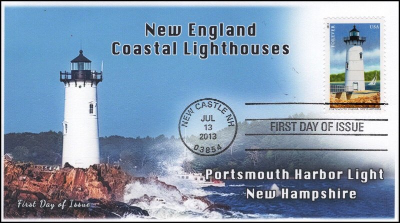 AO-4792-2, 2013, New England Lighthouses, FDC, Add-on Cachet, Standard Postmark, 