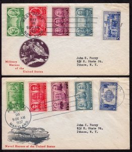 1937 Army Navy Sc 785 to 794 set of 10 on 2 covers Harry Ioor cachets 2a 2b