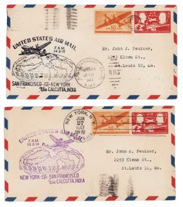NEW YORK - CALCUTTA INDIA - SAN FRANCISCO • 1947 FIRST FLIGHT Cachet Covers