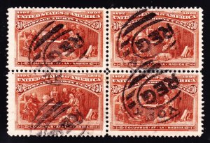 US 239 30c Columbian Exposition Used Block of 4 XF SCV $850