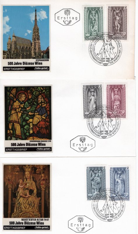 Austria 1969 Sc 830-835 500th Anniversary Diocese of Vienna FDC set of 3