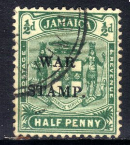 Jamaica 1917 KGV 1/2d Green Used Ovpt WAR STAMP SG 73 ( C1421 )