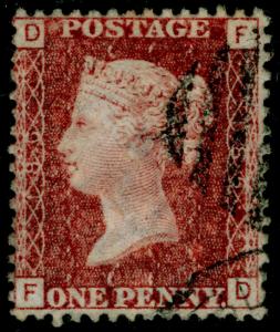 SG44, 1d lake-red plate 186, FINE USED. FD