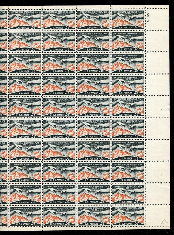 1107 International Geophysical Year Sheet of 50 3¢ Stamps 1958