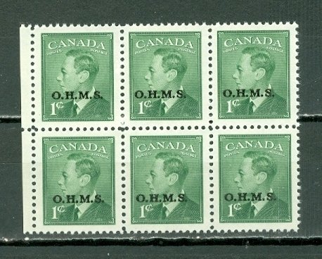 CANADA 1950 GEO.VI. VARIETY #O12i NARROW SPACING  BLK of 6 MNH...$45.00