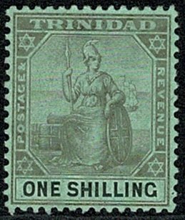 TRINIDAD KE VII 1904-07 1/- BLACK/GREEN UNUSED (MH) SG143 Wmk.MCCA VGC