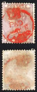 Lagos GB 6d Lilac cancelled Paid/at/Lagos Crowned circle in Red Only 2 Recorded