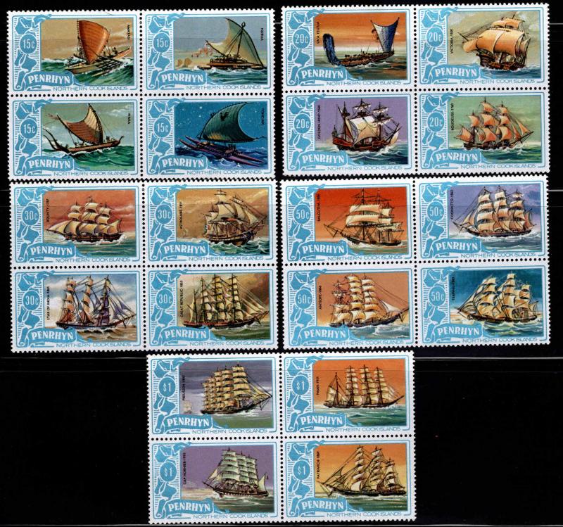 Penrhyn Scott 165-169 MNH** Tall Ship blocks