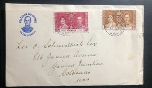 1937 Gambia First Day Cover FDC King George VI Coronation KGVI To Colorado USA