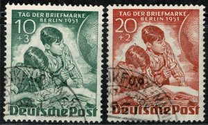 GERMANY BERLIN 1951 STAMP DAY SET USED (VFU) SG B80-81 Wmk.M7 P.14 SUPERB