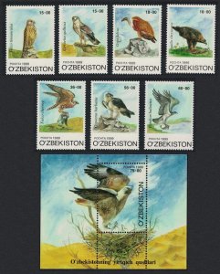 Uzbekistan Kestrel Eagle Falcon Vulture Osprey Birds of Prey 7v+MS 1999 MNH