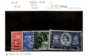 Great Britain, Postage Stamp, #313-316 Used, 1953 Queen Elizabeth (AX)