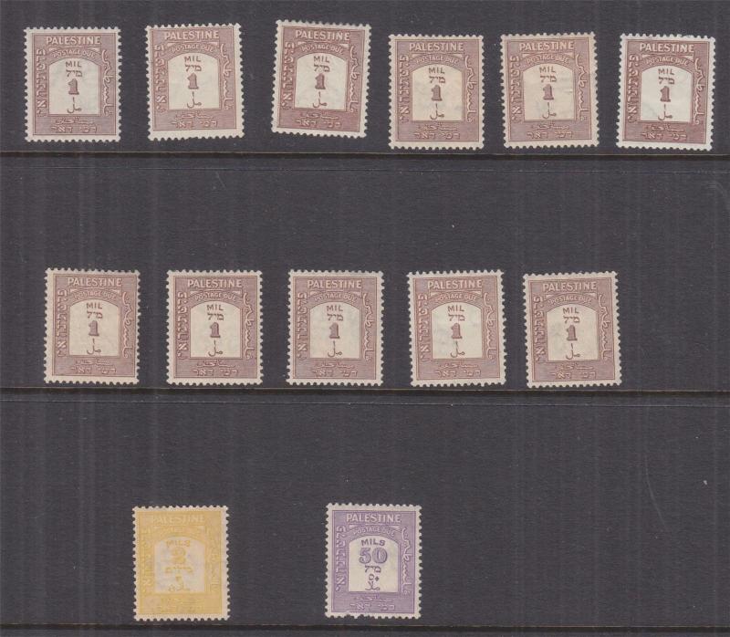 PALESTINE, Postage Due, 1928 1m. (11), 2m. & 50m., short perf. at base, lhm.