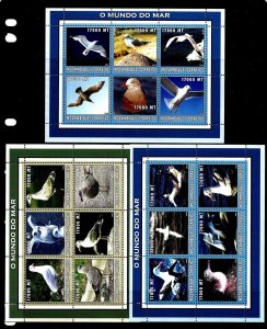 MOZAMBIQUE Sc 1661-63 NH 3 MINISHEETS of 2002 - WATER BIRDS