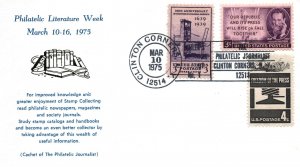 PHILATELIC LITERATURE WEEK CACHET OF PHILATELIC JOURNALIST CLINTON CORNER NY '75