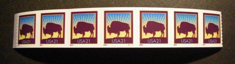 Scott 3475, 21 cent Bison, PNC7, #V1111 MNH Peak/Valley