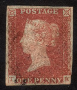 1841 Great britain, 1p, Penny red, Light cancel, Almost 4 margins Sc 3, Sg 8