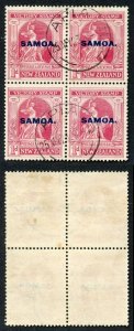 Samoa SG144 1d Block of Four (couple of brown marks on Back) Cat 96++ pounds 