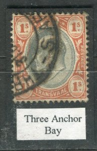 SOUTH AFRICA TRANSVAAL; 1900s Ed VII issue fine used 1s. POSTMARK Anchor Bay