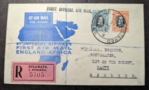 1932 Registered Southern Rhodesia Airmail First Flight Cover FFC to England