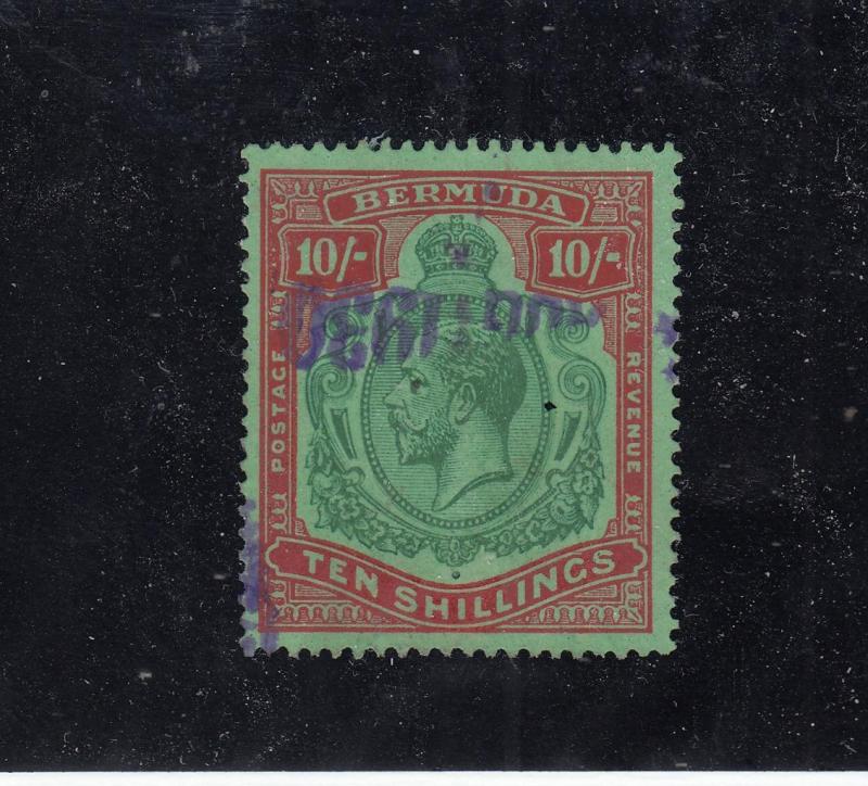 BERMUDA  # 96 VF-USED 10sh KING GEORGE V /DEEP RED & PALE GREEN / CAT VALUE $300