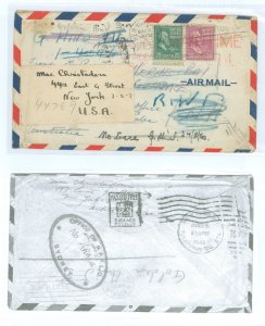 US 825/831 1946 20c + 50c presidential series (prexies) paying the 70c per half ounce airmail rate, paid postage on this well tr