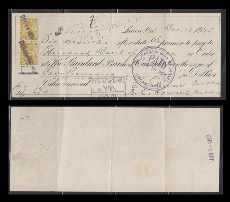Canada, Revenue,  Standard Bank of Canada (FX14) USED CHECK