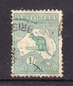 Australia-Sc#10- id7-used 1sh blue green-Animals-Maps-Kangaroo-1913-