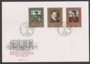 LIECHTENSTEIN - 1985 PAINTINGS IN METROPOLITAN MUSEUM NEW YORK - 3V FDC