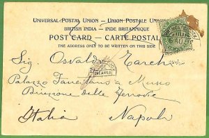 P0974 - INDIA - POSTAL HISTORY - POSTCARD from PRINCE'S DOCK to ITALY - TAXED!